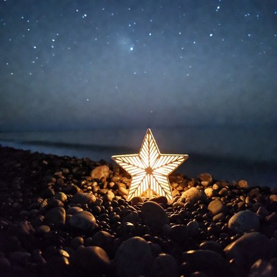 Star decoration on the beach at night