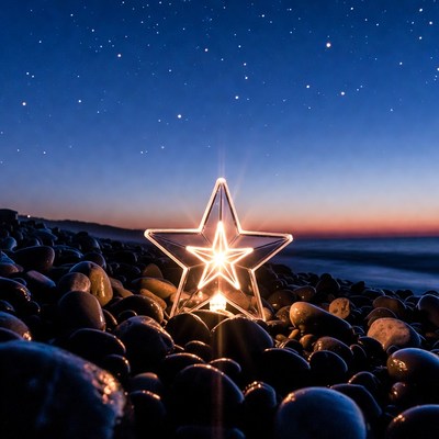 Star shines on the beach at night