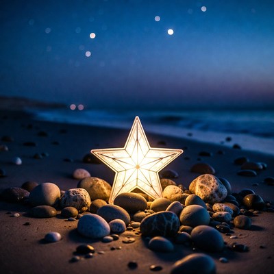 Star light on the beach at night