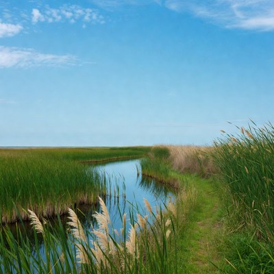 Marshland with waterway and grass