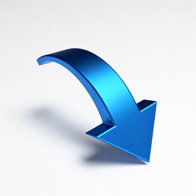 Blue arrow pointing downwards on white background