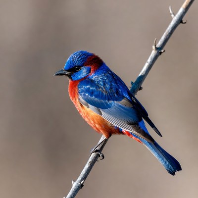 Blue and red bird on a branch