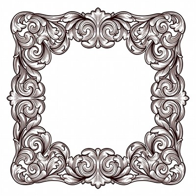 Ornate square frame design in black and white