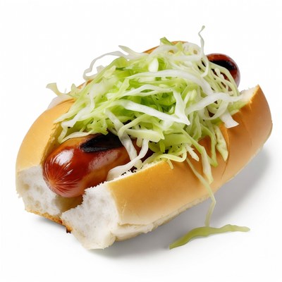Hot dog with lettuce in a bun
