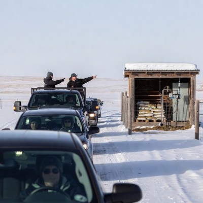 Winter convoy in rural area