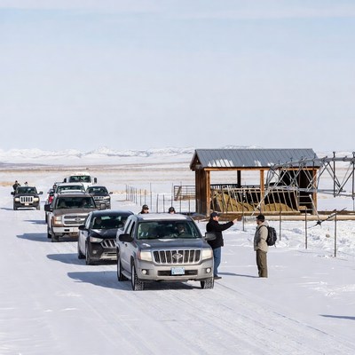 Cars on snowy road in winter