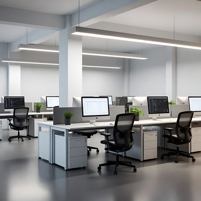 Modern office space with computers