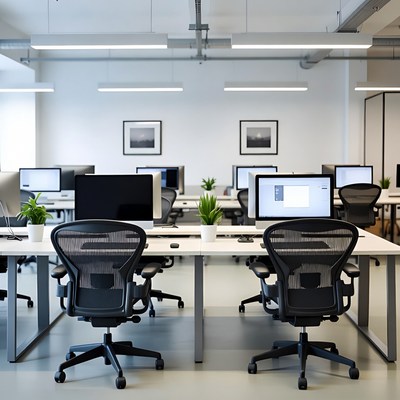 Modern office workspace with computers