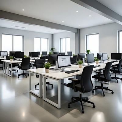 Modern office workspace in bright setting