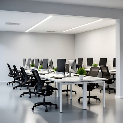 Modern office workspace with computers