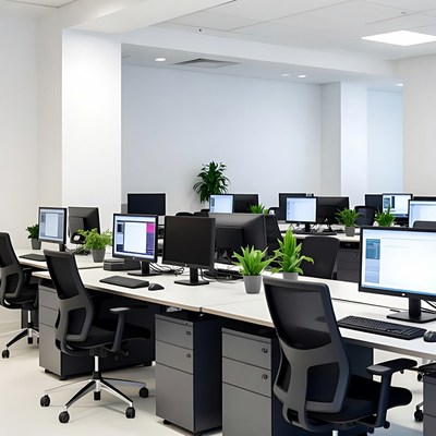 Modern workspace with many desks