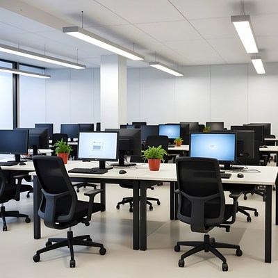 Modern office workspace with computers
