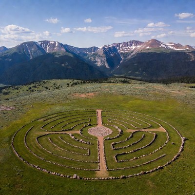 Labyrinth in mountain landscape