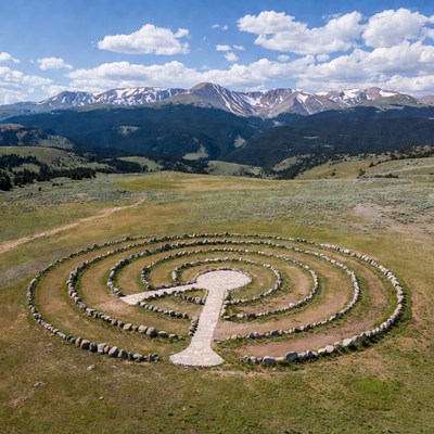 Labyrinth in mountain landscape