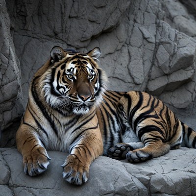 Tiger resting on rocky surface