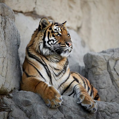 Tiger resting on rocky surface