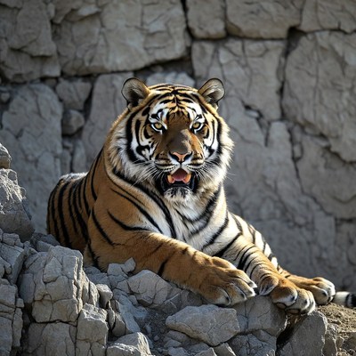 Tiger resting on rocky surface