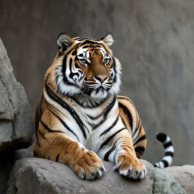 Tiger resting on a rocky surface