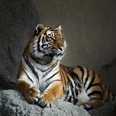 Tiger resting on rocky surface