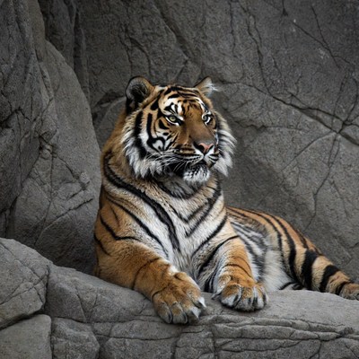 Tiger resting on large rock