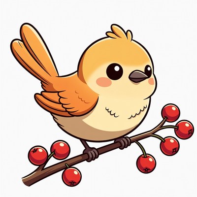 Cute bird sitting on branch with berries