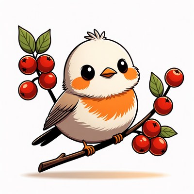 Bird sitting on branch with berries