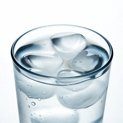 Clear glass with ice cubes filled with water