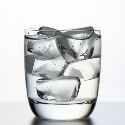 Cold water with ice in glass