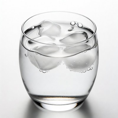 Clear glass filled with cold water and ice