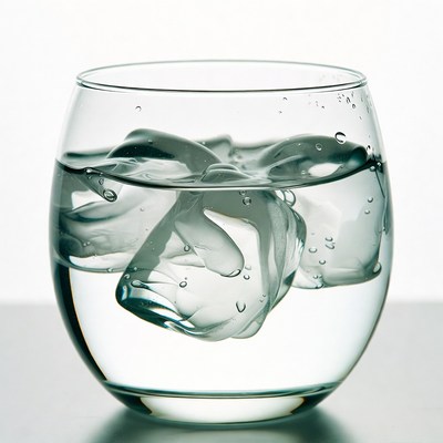 Clear glass with ice cubes and water