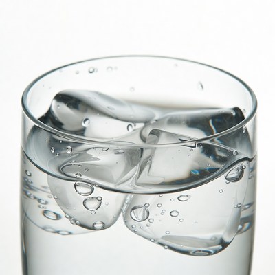 Ice cubes floating in clear water