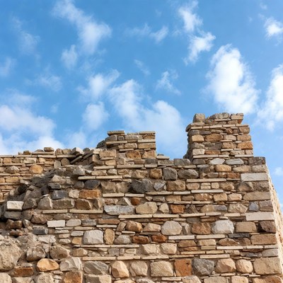 Ancient stone wall in bright sky