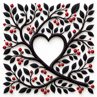 Black leaf design with red berries