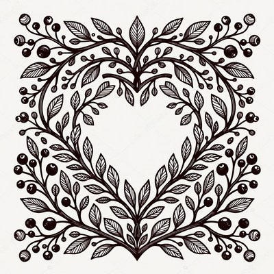 Floral heart design with leaves and berries