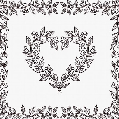 Floral heart design with leaves and berries