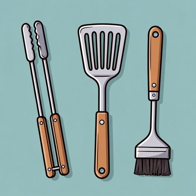 Cooking utensils on a blue background
