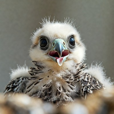 Young bird with open beak