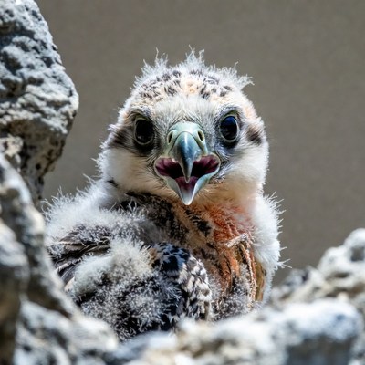 Young bird looks from rock