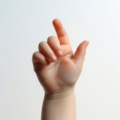 Hand pointing up towards sky