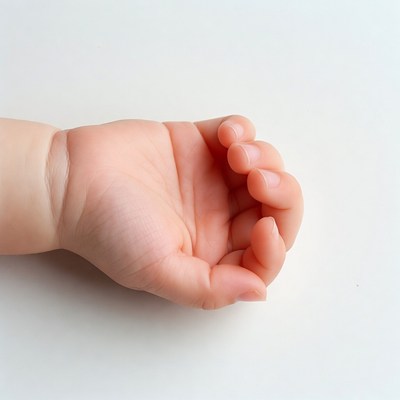 Baby hand resting on a surface