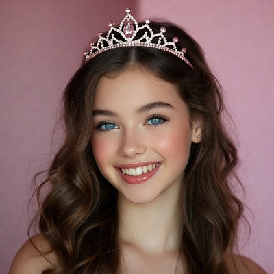 Young girl with tiara smiling brightly