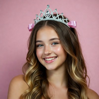 Girl with a crown and pink background