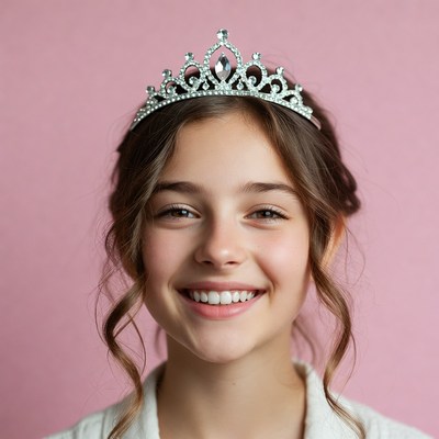 Girl smiling with a tiara on her head