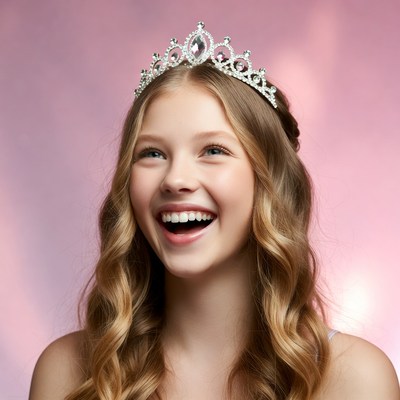 Girl with tiara smiling brightly