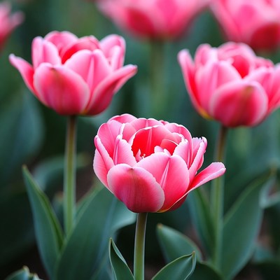 Pink tulips blooming in the garden