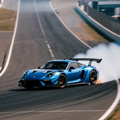 Blue sports car drifting on track