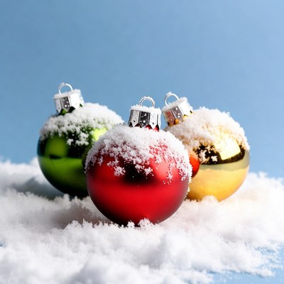 Colorful ornaments on snow background