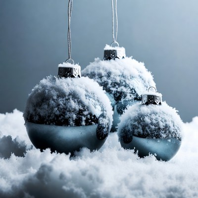 Holiday ornaments in snow