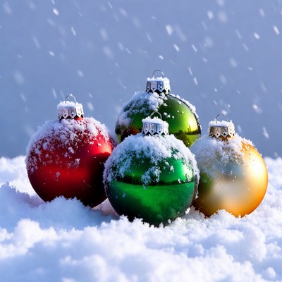 Ornaments resting in the snow