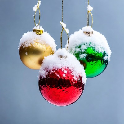 Christmas ornaments with snow